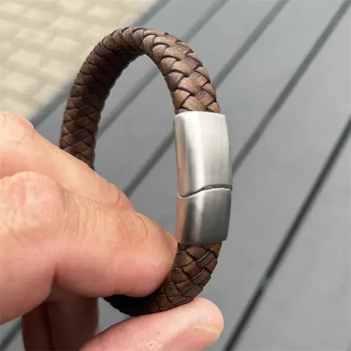 Major Brun æderarmbånd Med Mat Stållå - Armbånd