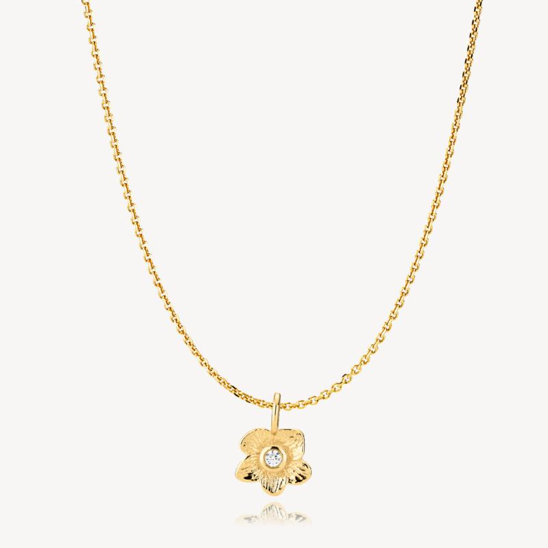 Forgyldt Rosa Halskæde med Blomst og Zirkon - Elegant Smykke