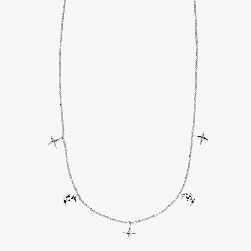 Sølv Halskæde med Måne og Stjerner - Elegant og Bæredygtig