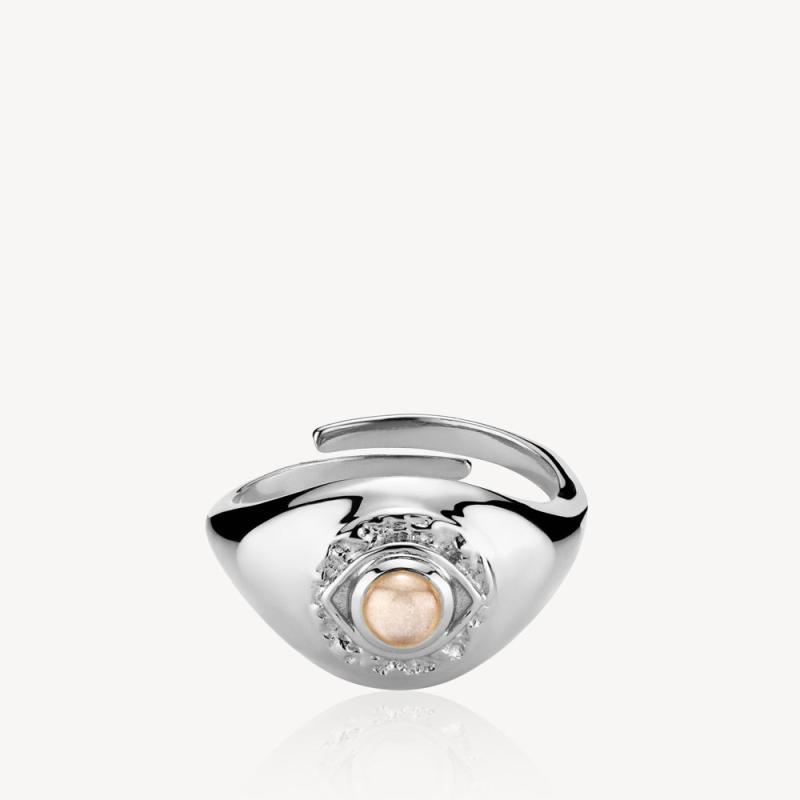 Sølv Hanna Martine Sistie Ring med Peach Moonstone