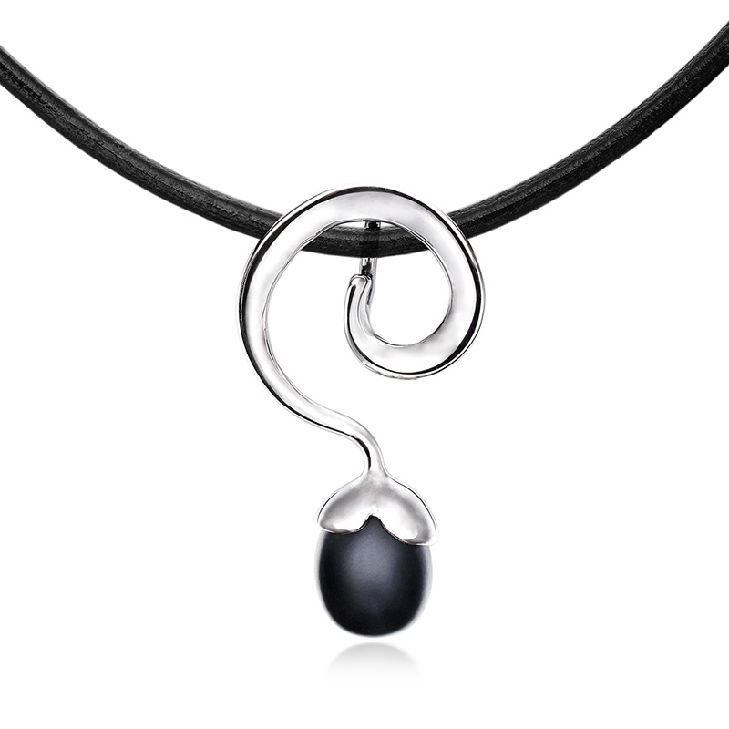Sort Halssmykke Sølv Med Perle - Blicherfuglsang Halskæder