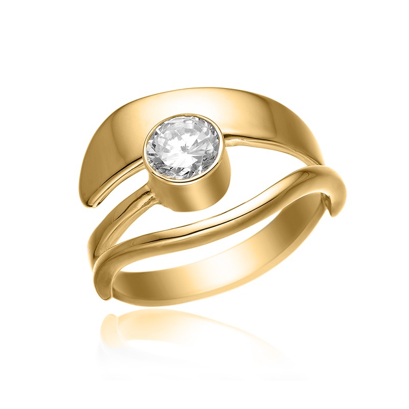 Elegant Guldbelagt Sølvring med Stor Zirkonia - Tilbud!