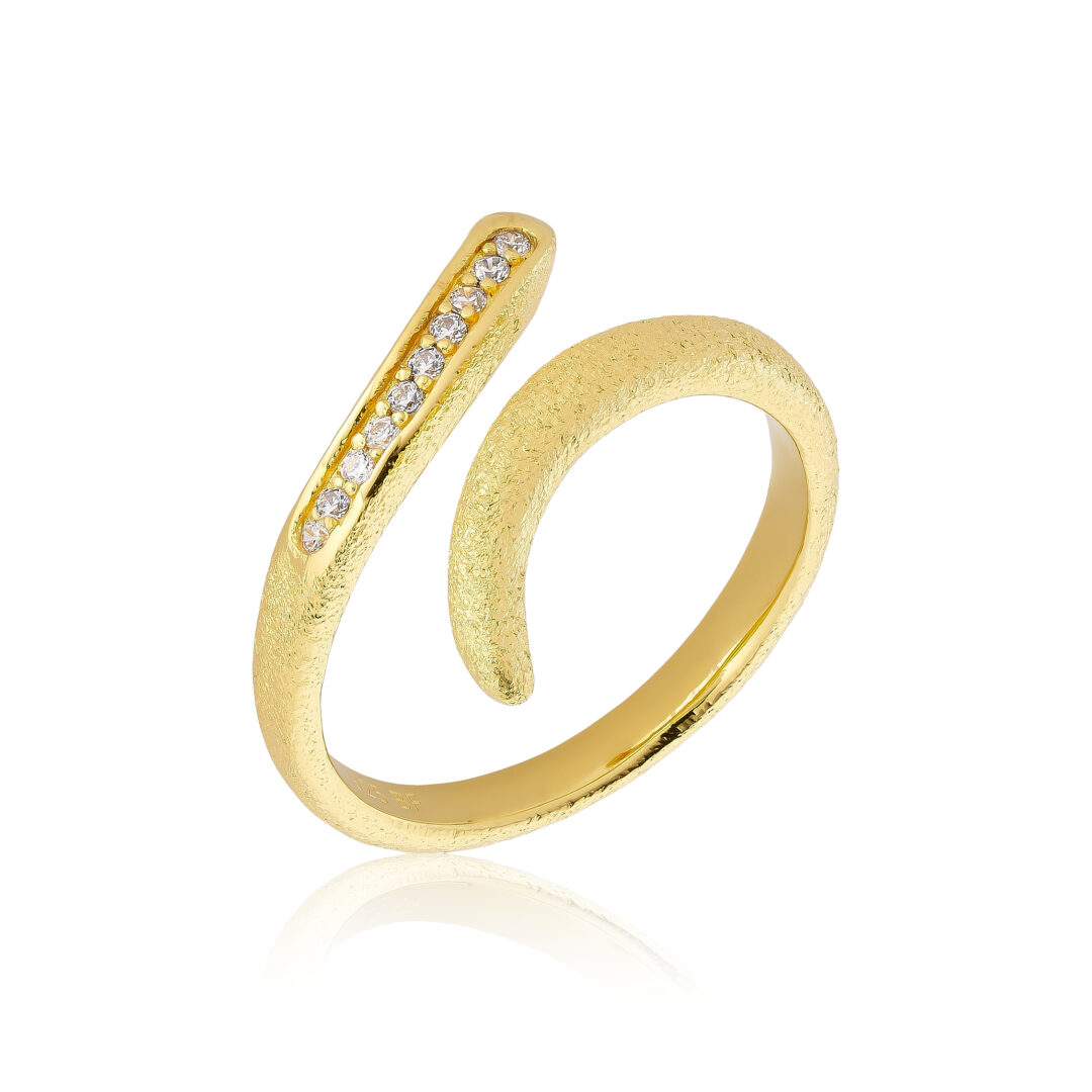 Forgyldt Sølvring med Zirkonia – Elegant V-design Ring