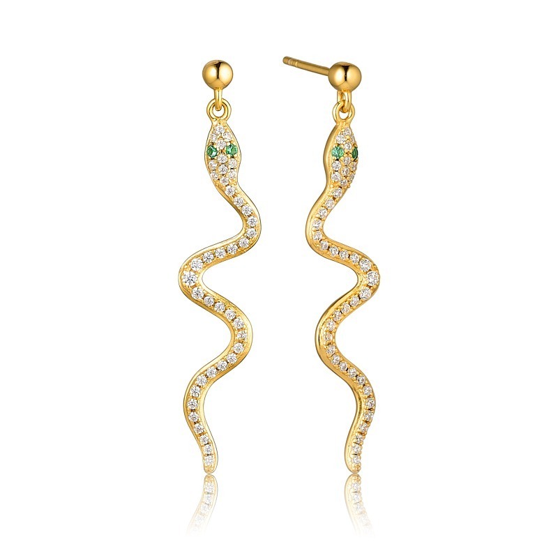 Hvide Slangeøreringe med Grønne Zirkonia - Elegant Design