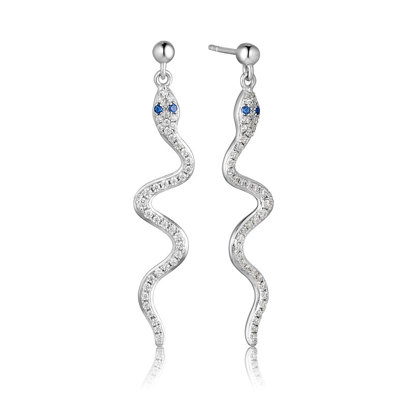 Hvid Slangeøreringe Med E Blå Zirkonia - Blicherfuglsang Øreringe