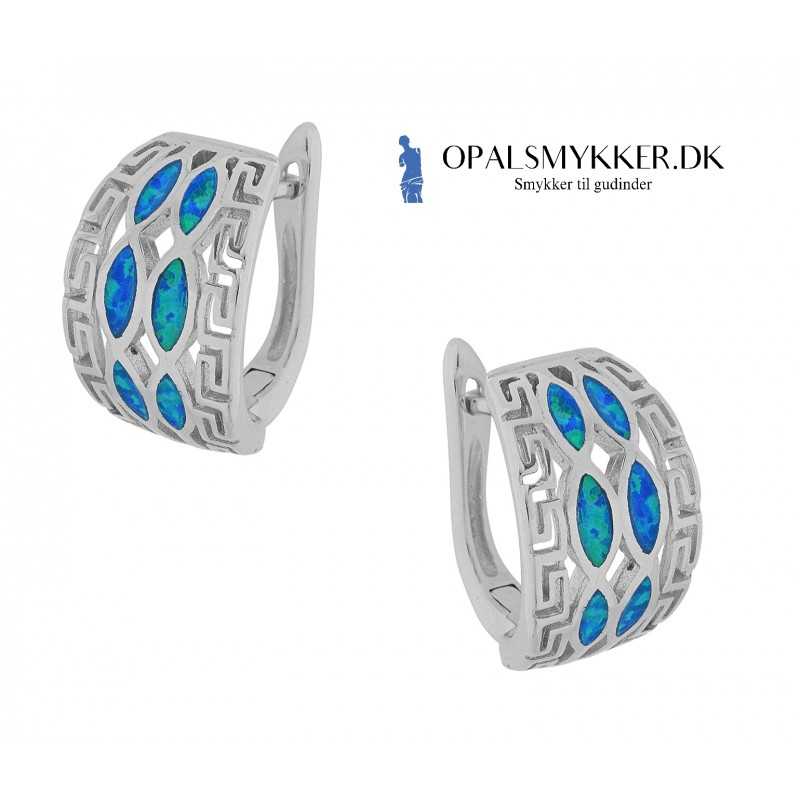 Hellas Opal øreringe Med Blå Opal Sten 925 Sterling Sølv & Rhodium Belægning - Opalsmykker.dk Øreringe