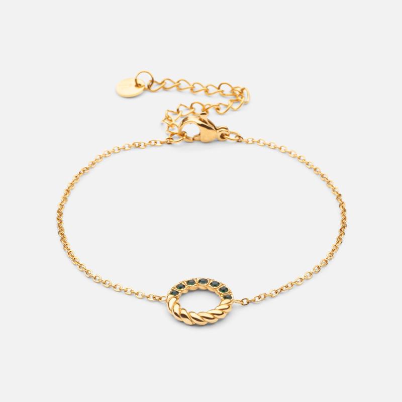 Grøn Twisted Green Zirkon Armbånd 18k Guldbelagt - Josephine Nord Armbånd