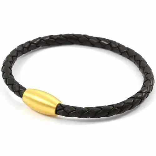 Sort Armbånd Læder Med Magnet Lås - Armbånd