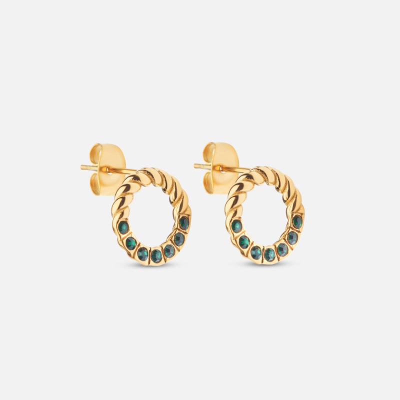 Grøn Twisted Green Zirkon 18k Guldbelagt 12mm - Josephine Nord Øreringe
