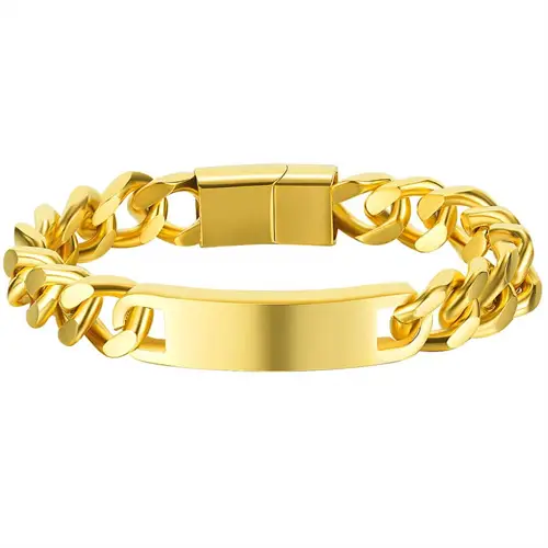 Golden Nickey Stålarmbånd Med Link Kæde - Armbånd