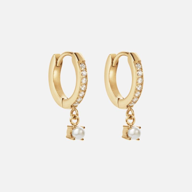 Zirkon Pearl Drops 18k Guldbelagt - Josephine Nord Øreringe