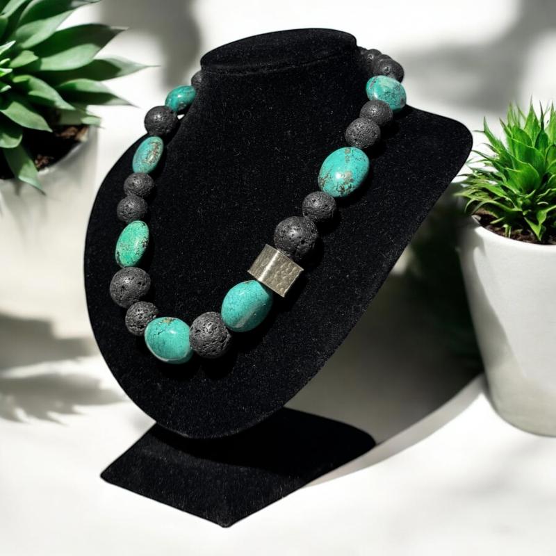 Lava Halskæde Med Turkis Sølvperle - Lava Halskæder