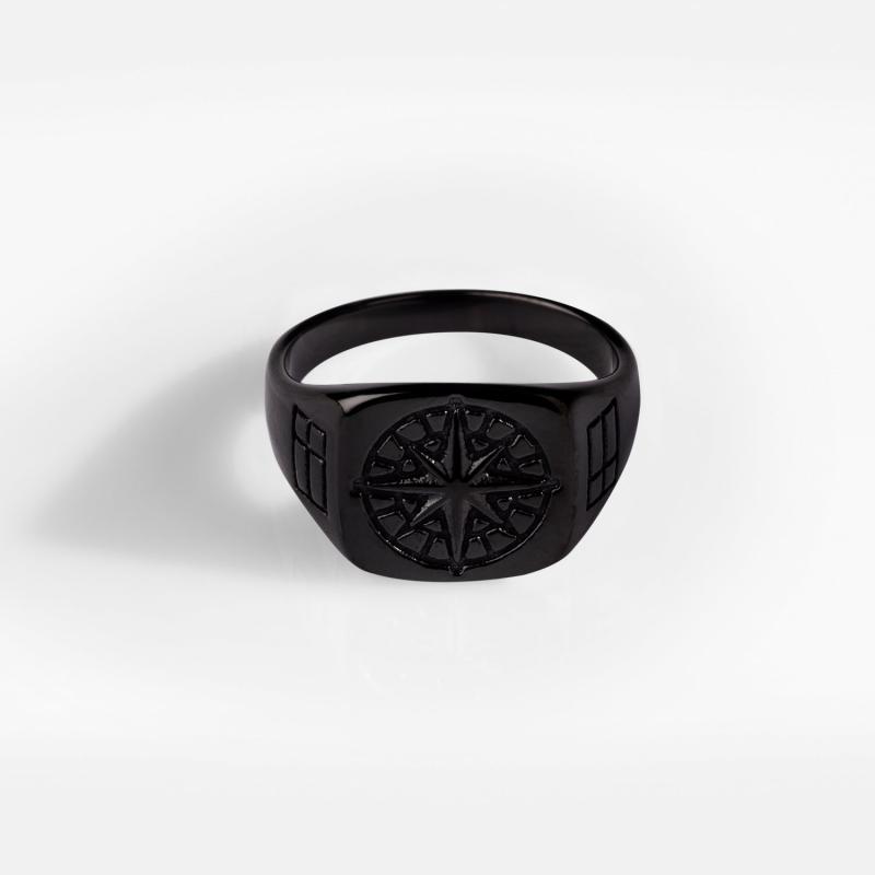 Sort Compass Signature Ring Str Herre Northern Legacy - Northernlegacy Fingerringe  - 5740028209096