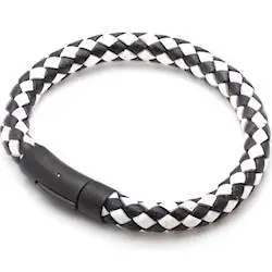 Hvid Sort Læder Armbånd - Armbånd