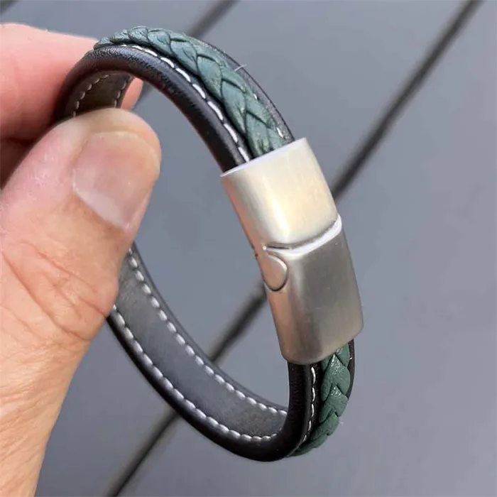 Grøn Major Green Læderarmbånd Med Blank Stållås - Armbånd