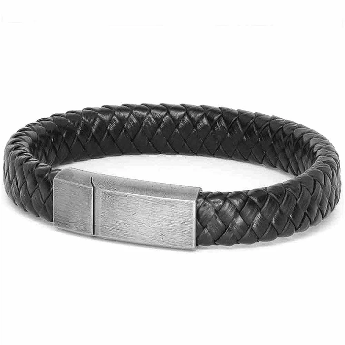 Sort Px1 Netri Læderflet Oxy Stål Lås - Armbånd