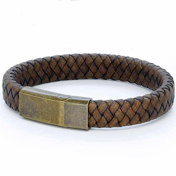 Netri Brun Læderflet Magnet Lås - Armbånd
