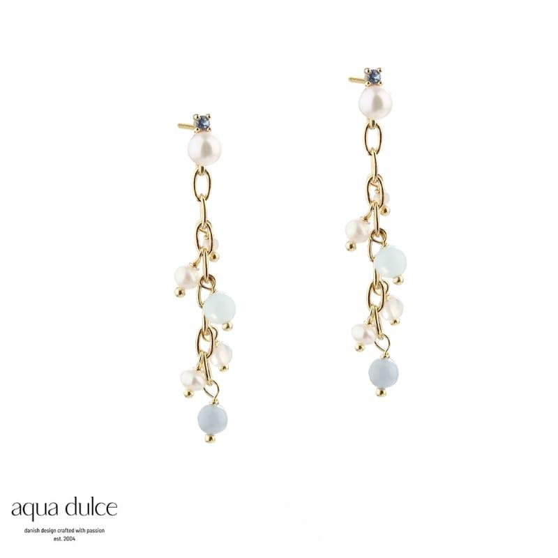 Sky Blue Chain Earring Golden - Aqua Dulce Øreringe  - 5740013856458