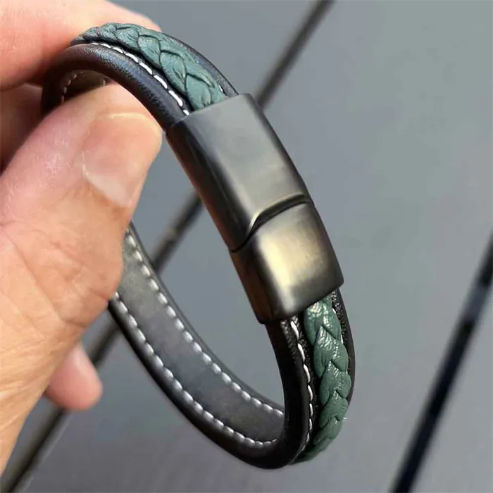 Sort Major Green Læderarmbånd Med Lås - Armbånd