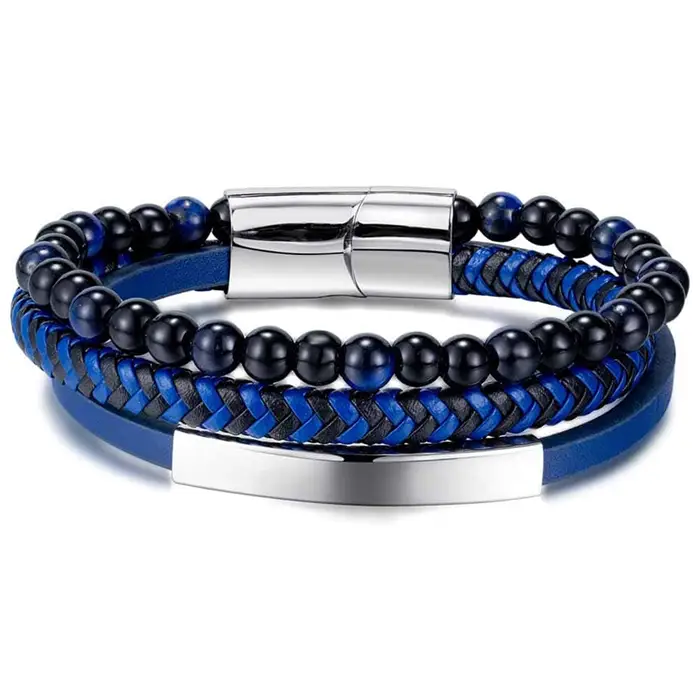 Blue Wice Armbånd Med Læder Perler - Armbånd