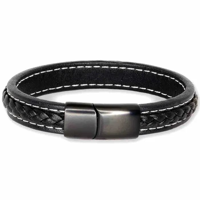 Sort Major Læderarmbånd Flet - Armbånd