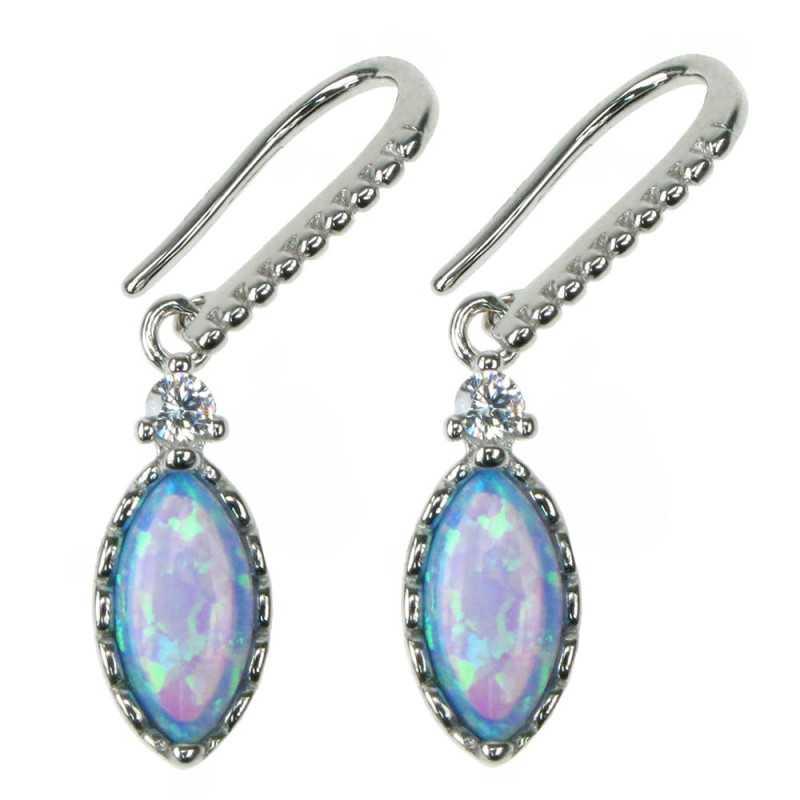 Marquise Opal øreringe Med Blå Opal Sten 925 Sterling Sølv Rhodium Belægning - Opalsmykker.dk Øreringe