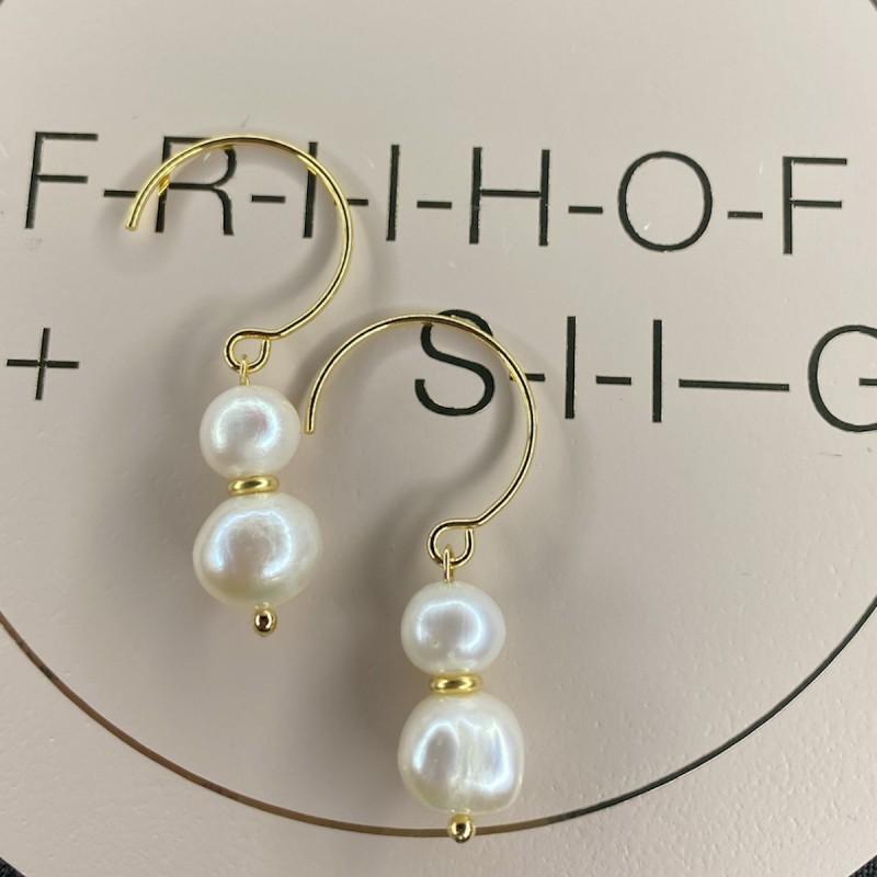 Hvid Fra Friihof Siig Gold White Pearl Duo - Friihof + Siig Øreringe