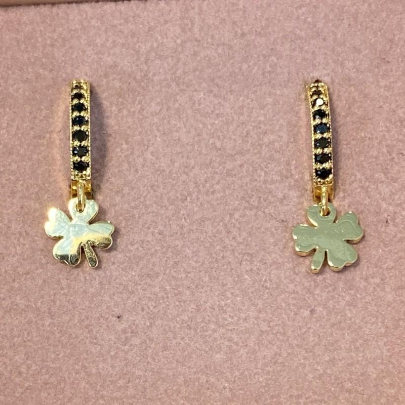 Friihof Siig Guldbelagt Sorte Sten & Firkløver - Friihof + Siig Øreringe