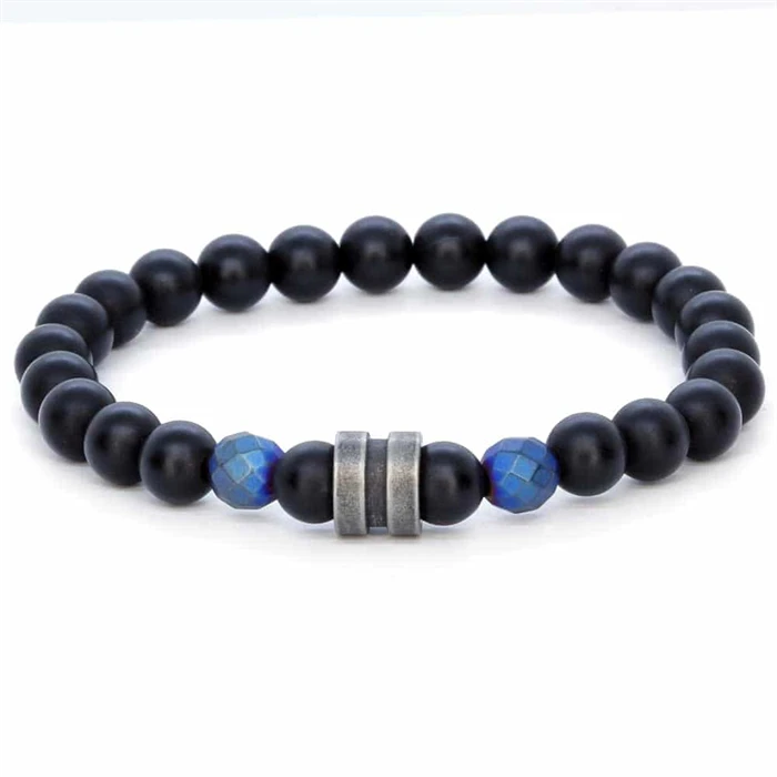 Blue Face Perlearmbånd Med Oxy Stål - Armbånd
