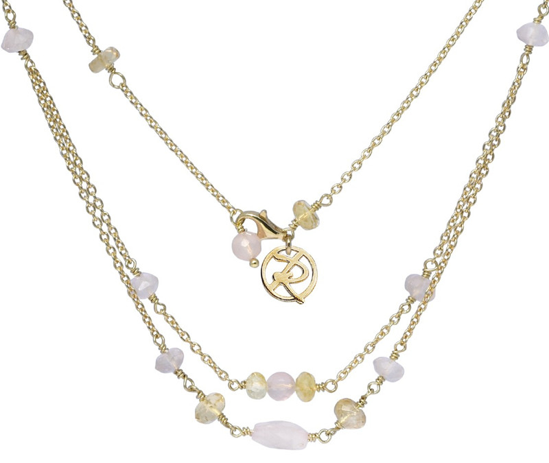 Pink Rabinovich Forgyldt Halskæde Med Rosenkvarts Citrin Calcedon - Rabinovich Halskæder