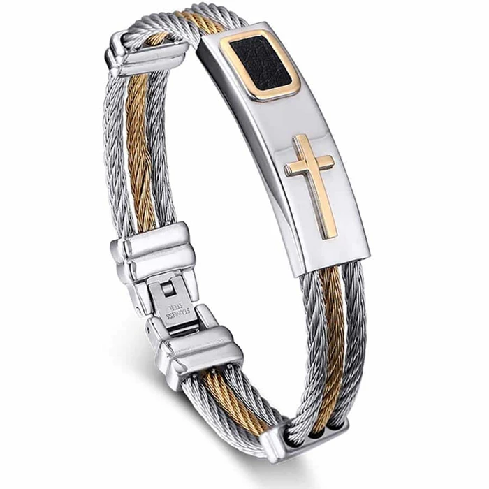 Wire Steel Armbånd Med Kors - Armbånd