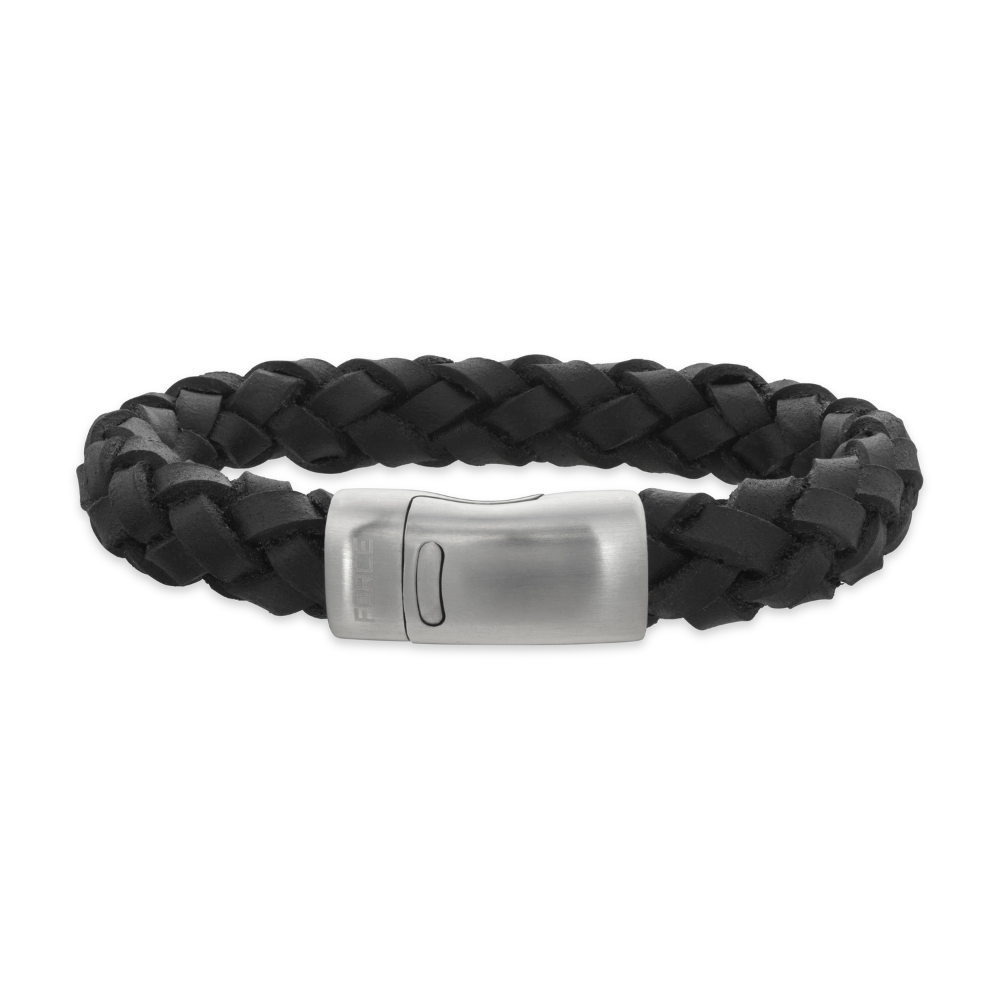 Sort Scrouples Force Armbånd Med Flettet Læder 03771a - Scrouples Armbånd