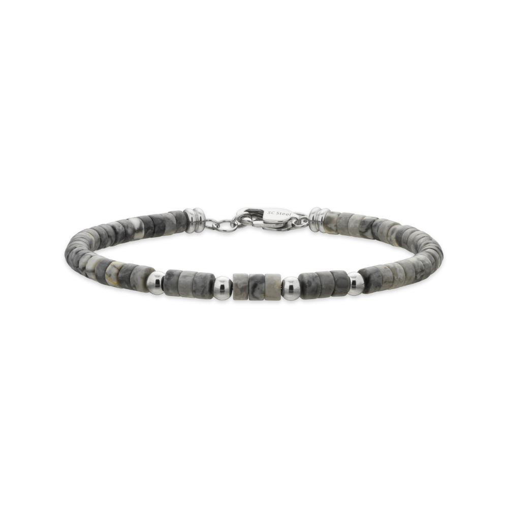 Scrouples Force Herre Armbånd Med Grå Jasper 03841a - Scrouples Armbånd