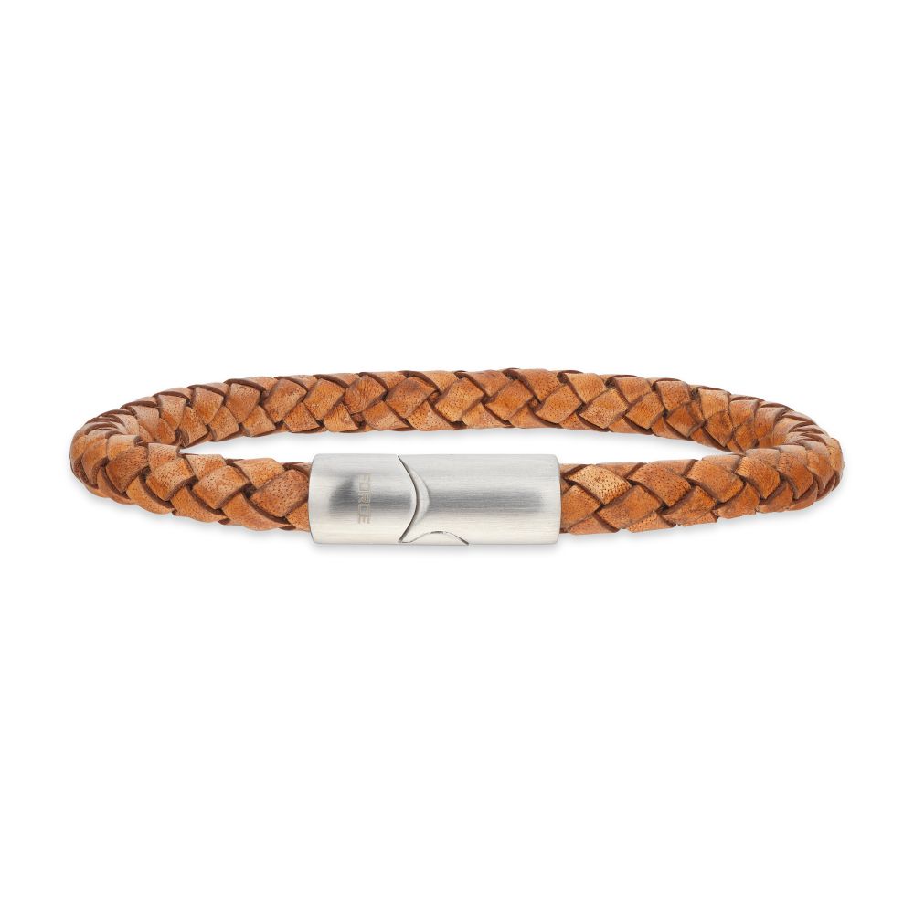 Scrouples Læderarmbånd Flettet Brun Med Stål Lås 04071a - Scrouples Armbånd