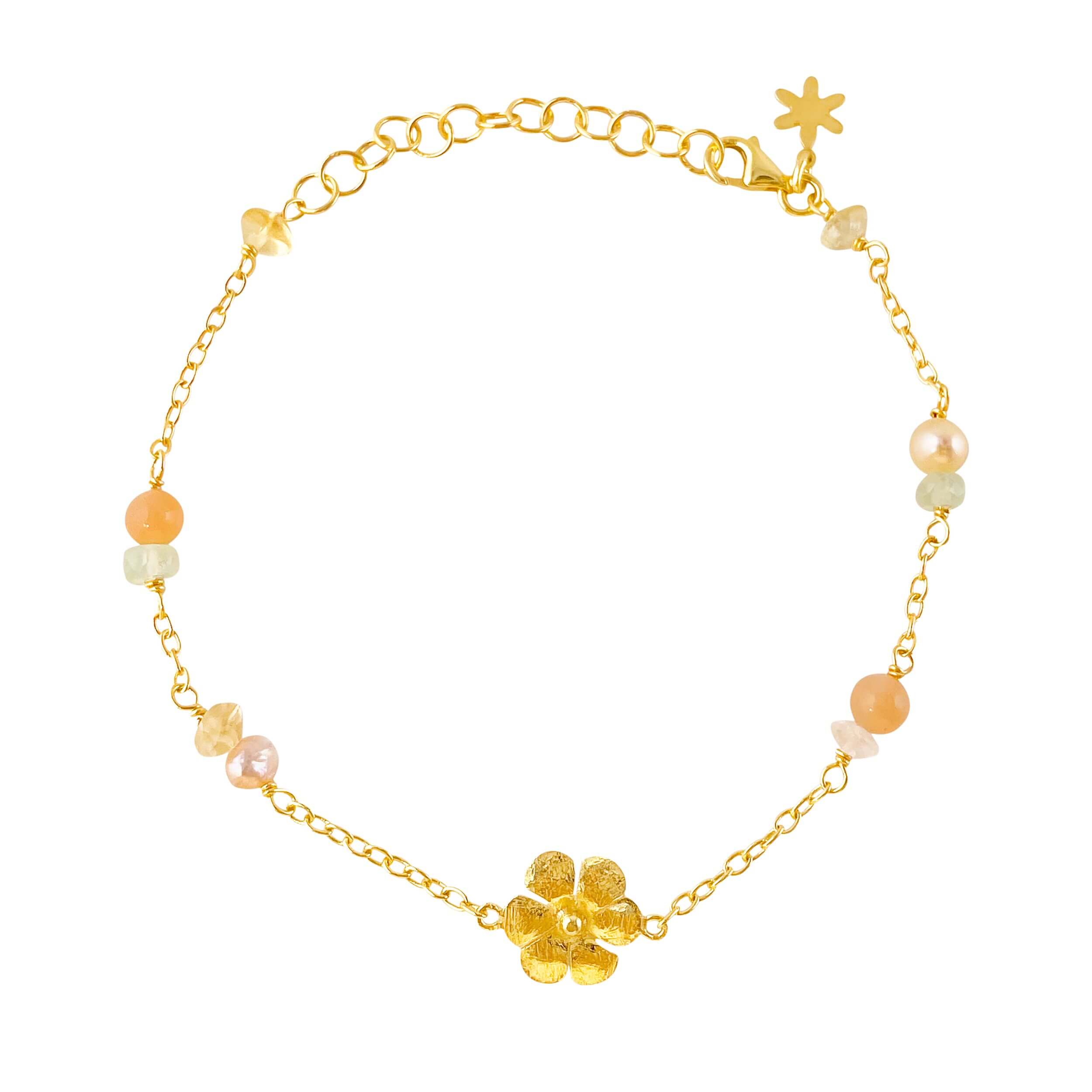 Susanne Friis Bjørner Armbånd Sfb Sølv Forgyldt Armbånd Med Blomst ægte Sten 1942 617 - Armbånd