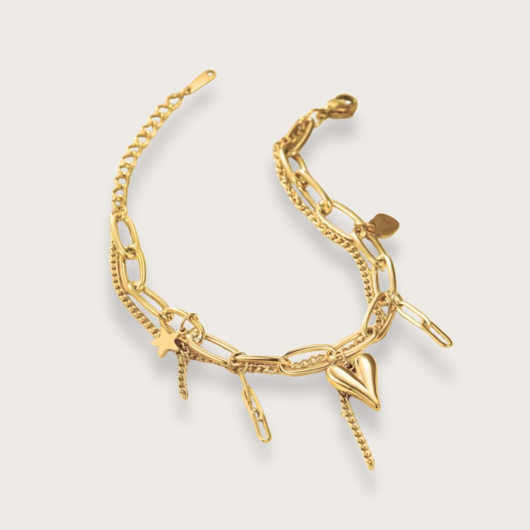 Chlo Dobbelt Armbånd Med Hjertevedhæng Guldbelagt - Chant Du Matin Armbånd