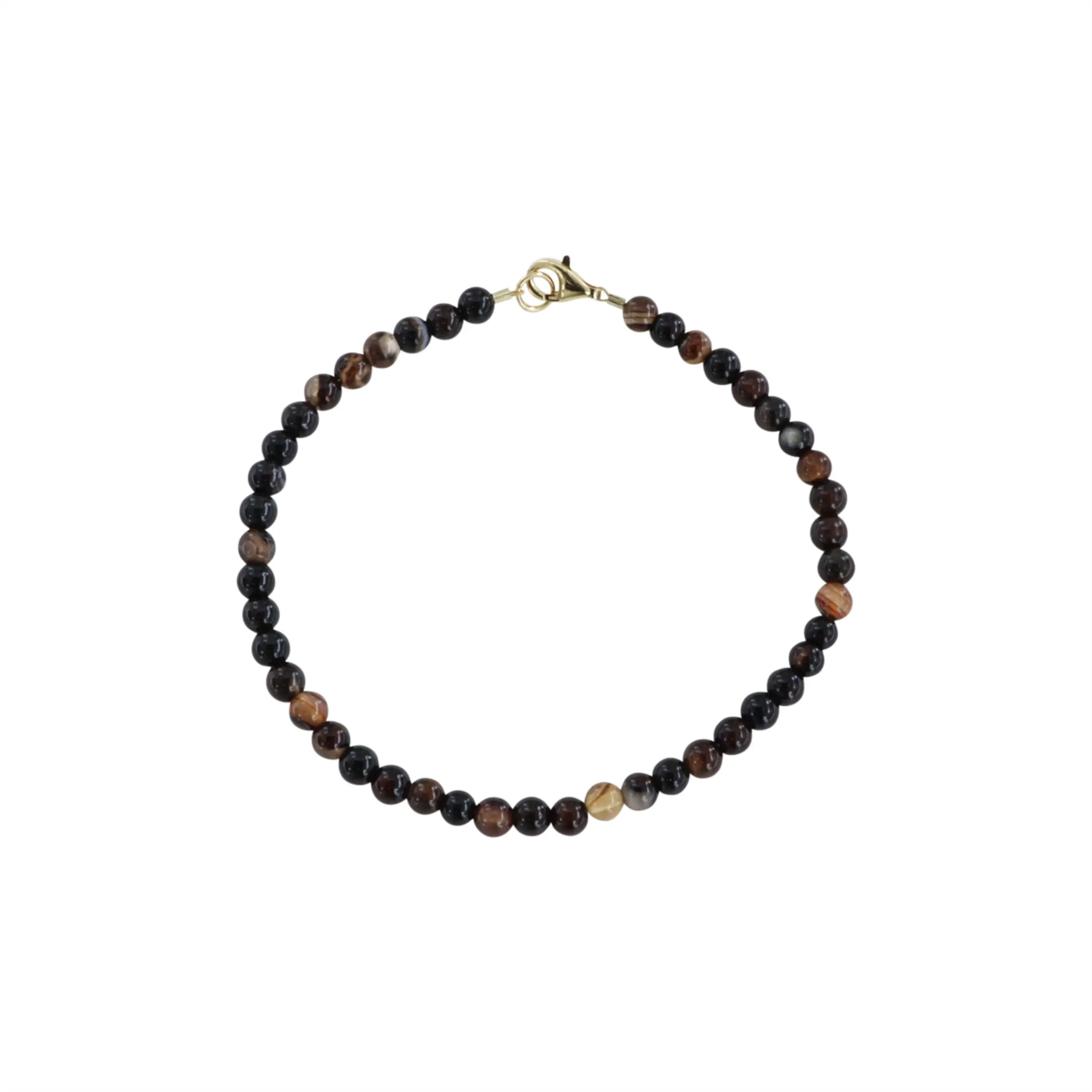 Guld Armbånd Brun Agat Mix Sterlingsølv Forgyldt Sølv 19cm - Armbånd - 05740034079256