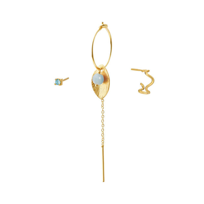 Susanne Friis Bjørner Sfb Mix Forskellige Forgyldte Sølv øreringe Med Blå Farver 5680 002 - Øreringe  - 1233690201092