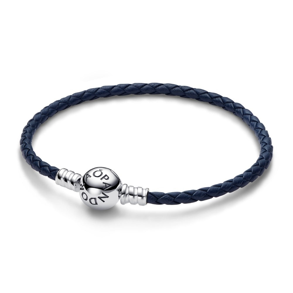 Pandora Mørke Blåt Læder Armbånd Med Klassisk Kugle Lås 592790c01 - Pandora Armbånd  - 1233690205458