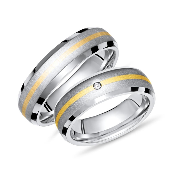 Vielsesringe Titanium Guld Med Diamant - Vielsesringe