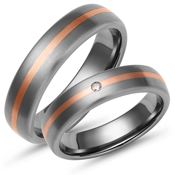 Rosa Vielsesringe Titanium & Guld Med Diamant - Vielsesringe