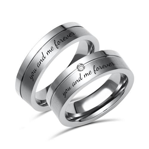 Vielsesringe Titanium Med Diamant Udvendig Lasergravering - Vielsesringe