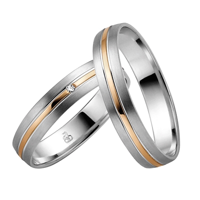 Rosa Vielsesringe & Hvidguld Med Diamant - Vielsesringe
