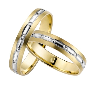Hvid Vielsesringe Guld & Guld Med Diamant - Vielsesringe
