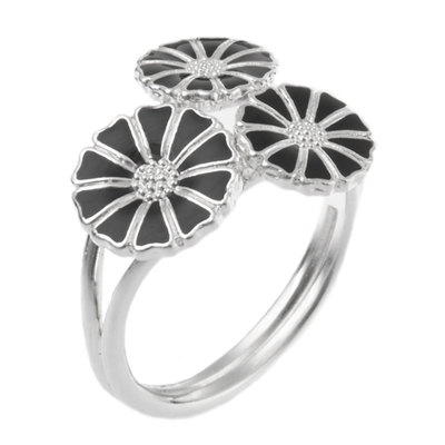 Lund Marguerit Ring Sølv Med Buket Sorte Margueritter - Fingerringe