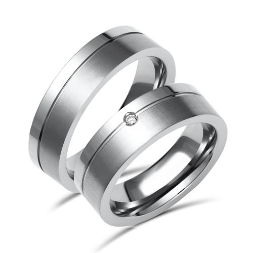 Vielsesringe Titanium Med Diamant Indvendig Lasergravering - Vielsesringe