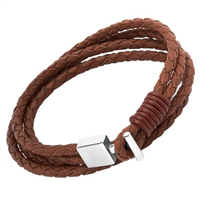 Brunt Læderarmbånd Med Stållås Eller Mulighed For Gravering - Armbånd