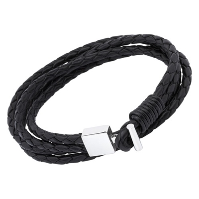 Sort Læderarmbånd Med Stållås Mulighed For Gravering - Armbånd
