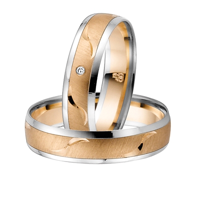Rosa Vielsesringe Palladium & Guld Med Diamant - Vielsesringe