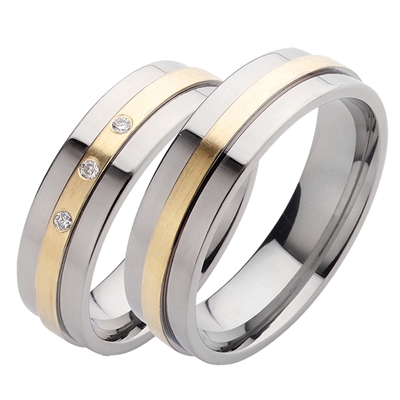 Vielsesringe Palladium & Guld Med Diamanter - Vielsesringe